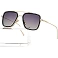 AIEYEZO Tony Stark Sunglasses Vintage Square Metal Frame Eyeglasses for Men Women - Iron Man and Edith Sun Glasses