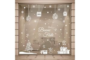 GIGIO STORE Vetrofanie natalizie grandi, Superficie 4,00 Mq, Vetrofanie natalizie, Adesivi natalizi per finestre, Vetrine negozi, Rimovibile (non lascia colla residua), Colore Bianco