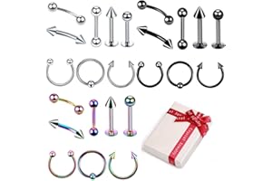 Crazy-M Set 3 Piercing Colore 24Pcs Acciaio Chirurgico Piercing per Il Corpo Stud Barbell per Sopracciglia Lingua Naso Ear Lip capezzoli Sopracciglio elica Trago Cartilagine Anello(1.2 * 10MM)