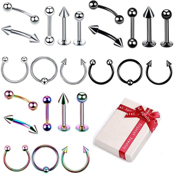 20 Piercing Per Lingua In Acciaio Chirurgico - Set Con Sfere E Design Per Uomo E Donna - Foto 5