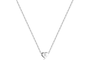 RWQIAN Collana iniziale da donna Collana con lettera Collana con ciondolo a forma di cuore Collana in acciaio inossidabile A-Z Regalo iniziale Argento 38 + 5 cm (16 + 2 pollici)