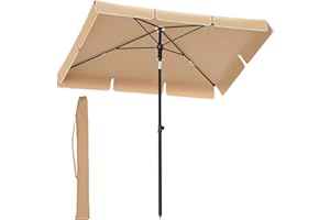 SONGMICS 200 x 125 cm parasol, market umbrella, UV protection UPF 50+, garden umbrella, terrace umbrella, sun protection, with carrying bag, without stand, for garden, balcony and terrace, Taupe GPU25BR