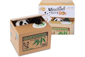 Pup Go Stealing Coin Cat Electronic Money Box, Little Panda Bamboo Piggy Bank for Kids Adults, Funny Novelty Boyfriend Birthday Gifts Boys Girls, Baby Childrens Savings Bank Money Saver Toys (Panda)