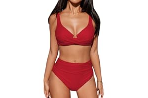 CUPSHE Women's Bikini Sets High Waisted Underwire Adjustable Straps Ruched Full Coverage Bottom Two Pieces Swimsuit
