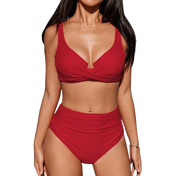 Hanna Nikole Bikinisets voor vrouwen, getextureerd zwemkostuum, buikverstevigende badmode, 2-delig bikinizwempak met hoge taille, elegant strandkleding, stropdas knoop badpak, Paarse Koffie, S