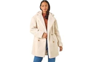 Roman Originals Women Faux Fur Coat - Ladies Jackets Teddy Bear Plush Casual Soft Fluffy Textured Oversized Warm Cosy Autumn Winter Flattering