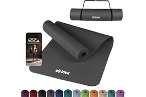 ‎ALPIDEX ALPIDEX Yogamatte 183 x 60 x 0.8 cm Phthalatfreie Fitness Matte E-Book Tragegurt rutschfest Gymnastik Turnen Pilates Sport Physio HIIT Yoga Trainingsmatte Isomatte Hautfreundlich