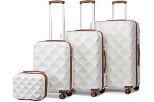 British Traveller Walizka podróżna z twardą obudową, walizka na kółkach, kremowy, 4SET, Zestaw walizek