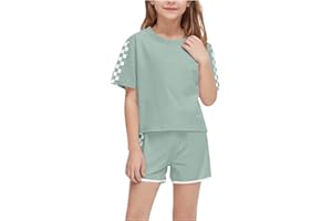XINYUNZU Sportanzug Mädchen T-Shirt und Shorts Sommer Kleidung Set Trainingsanzug Jogginganzug 2 Teiler Outfit Sport Top mit Sporthose Kurz Activewear Casual Klamotten Bekleidungssets für Kinder