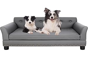 BingoPaw Large Dog Sofa Couch: Luxury Microfiber Leather Cloth Pet Sofa Lounge Bed for Large Dogs - Wooden Frame Raised Puppy Sofa Chair with Comfortable Cushion Mat Grey XL(120x74cm)