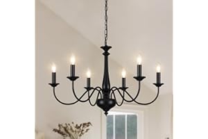 QAREHL Kronleuchter Vintage Deckenleuchte Schwarz, 6 Flammig Hängelampe Wohnzimmer mit E14 Fassung, Kronleuchter Schwarz für Schlafzimmer, Küche, Flur