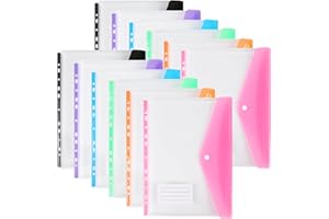 OFFICESWIFT Carteras de plástico A4 con bolsillos perforados, 11 agujeros expandibles para bolsa de documentos de 2/3/4 anillos con botón a presión y etiqueta, hojas sueltas transparentes para oficina, escuela