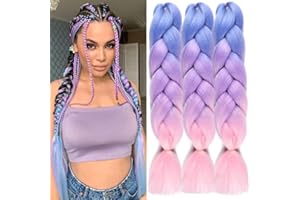 PORSMEER 3 Pieces Jumbo Braid Synthetic Hair for Braiding 24 Inches 100 g Kanekalon Hair Braiding Extensions for Crochet Twist Braiding Hair Colourful Colour (Blue/Purple/Pink)