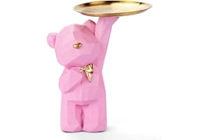 GUICHENO Bear Figurine Decorative with Tray Bear Figures Statue Bear Sculptures with Decorative Tray Bear Tray Decorative Resin Animal Sculpture Decoration Bear Figure Decoration for Hallway