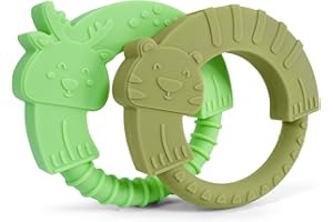MCGMITT Mordedor Bebe 2 Pcs, Juguetes la Dentición del Bebé Anillo Mordedor de Animales de Silicona, sin BPA, Juguete Agarrar, Uguetes para Masticar Juguetes de Dentición para Bebés 3 Meses (Pack D)