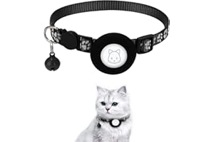 SIMPLETHINGS Airtag Katzenhalsband, Reflektierendes Katzen Airtag Halsband mit Airtag Katzenhalsband Halter, Kompatibel mit Apple Airtag für Jungen, Mädchen, Katzen, Welpen (Schwarz)