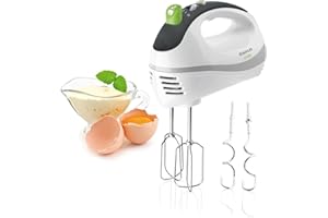 Taurus Prima - Batidora amasadora de repostería. 300W. 5 velocidades + Turbo. 2 tipos varillas: amasadoras y batidoras. Varillas extraíbles. Ergonómica. Compacta. Blanco/verde