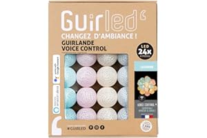 GuirLED - Ghirlanda luminosa con sfere in cotone LED USB, controllo vocale – Amazon Alexa & Google Assistant – Programmabile all'infinito – Adattatore CA 2xUSB incluso – 24 Sfere 2,4 m – Unicorno