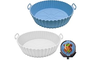 TONGBOKE 2 pièces Très Large Panier en Silicone Accessoires de Friteuse Nouveau style, Panier en Silicone Réutilisable pour Airfryer,Micro-Ondes, Le Moule à Gâteau, Le Cuiseur Vapeur, etc (Bleu + Blanc)