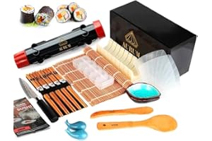 AURUM GOURMET TOOLS Aurum® Sushi Kit Deluxe, Vajilla Completa Sushi Kit, Arrocera Japonesa, Arroz Sushi, Alga Nori, Esterilla Sushi, Regalos Casa, Vinagre Arroz, Vajilla Completa, Utensilios Comida Japonesa, Sashimi Maki