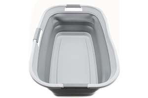 SAMMART 44L Cesto plegable de plástico para la colada de 35 litros, cesta de almacenamiento plegable y organizador, lavadero portátil, cesta que ahorra espacio (1, gris), Talla: 64,5 x 44 x 26 cm
