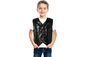 ORBGONS Pailletten Weste Kinder Jungen Ärmellos Anzugjacke Glänzend Party Disco Oberteil Mit Knöpfe Hip Hop Jazz Street Dance Kleidung Tanzkostüm Jungen Glitzer Pailletten Weste Jacke Weste Disco Shirt