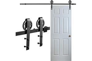 Cecaylie Sistema de puerta corredera, 183 cm, juego de herrajes con rueda grande, conjunto completo de herrajes para puerta de granero