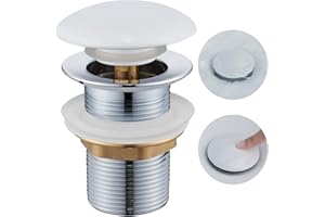 Ulytid Piletta Lavabo Bagno Senza Troppopieno, Piletta Click Clack con Coperchio in Ceramica Bianco, Pop-Up Valvola di Scarico per Lavabi e Lavandini, Universal G1 1/4"