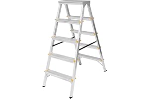‎FORYOURPROTECTION Aluleiter Stehleite Zweiseitig 2x5 Stufen Klappleiter 150kg TÜV Zertifiziert