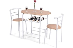 ‎COSTWAY COSTWAY Essgruppe 3-teilig, Esstisch mit 2 Stühlen, Küche Sitzgruppe mit Ablage, platzsparender Küchentisch, Balkontisch Holztisch für Wohnzimmer, Esszimmer, Balkon, Bar (Weiß)