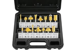 ANESTY Frese Pantografo Set 15 Pezzi Frese Legno Fresa per Scanalare Rifilare Fresatrice Gambo 6.35 mm per Legno, Plastica e Compensato