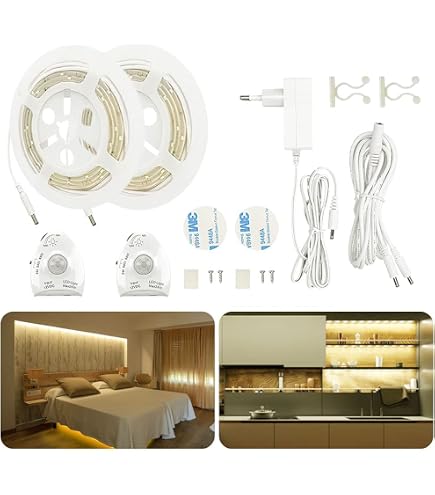 EGLO LED Stripe-Set Pidio – 2x 120 Cm, Warmweiß, Selbstklebend, Kürzbar, Mit Bewegungsmelder | Für Indirekte Beleuchtung