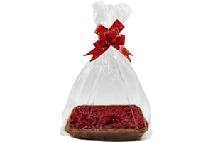 CFYTHYAB Hamper Basket Kit for Gifts, 1 Piece Basket, 1 Pack Red Ribbons for Gift Wrapping, 2 PCS Cellophane Bags and 1 Pack Red Shredded Paper for Party, Festival and Celebration, 40 x 30 CM