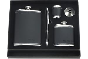 GIGIIS Fiaschetta Flacone Portatile Fiaschetta Tascabile per Alcool per Liquori e Whisky 8once/227ml + 3once/85ml Fiaschetta in Acciaio Inox Nero con 2 Tazze e 1 Imbuto per Escursione, Campeggio