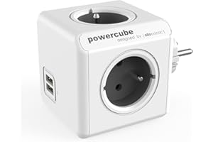 allocacoc PowerCube Original Duo USB FR szare, 4-drożne gniazdko z 2 x USB, 230 V FR, biało-szare