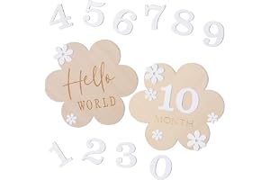 Baby Milestone Cards, Azonee 1-12 Months Wooden Baby Announcement Signs, Interchangeable 3D Floral Design for Newborn Growth Recording