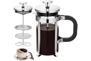 KOOYAT Cafetiere French Press Coffee Maker with Capacity of 350ml / 1 Cup Small Coffee Press for Ground Coffee in Home Office or Travel Heat-Resistant Caffettiera Gift Set for Women and Men Silver