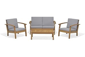 CHILLVERT KCH456 - Conjunto de Jardín Milán Madera Eucalipto 1 Sofá 2 Plazas + 2 Sillones +1 Mesa
