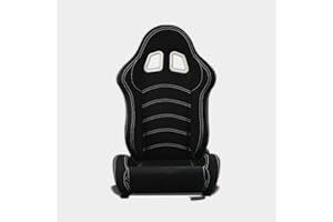 M MODAUTO Asiento Deportivo Coche,Semibaquet Ajustable,de Tela,Adaptable para Coches,Ríeles incluidos,Conductor y Pasajero, para Coche y Simulador de Conducción,Modelo N180L,Negro y Costura Blanca U