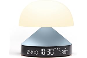Lexon MINA Sunrise Reveil matin lumineux, simulateur d'aube et crépuscule, 5 sons naturels, lampe de chevet LED veilleuse et luminothérapie - Bleu Clair