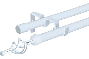 HOMEYA - Barras de Cortina Doble 160-310 cm, Barra de Cortina Extensible 16-19mm, con Terminales Forma Piña con Soportes, Barra de Cortina de Metal Decorativa Ajustable para Sala de Estar/Blanco