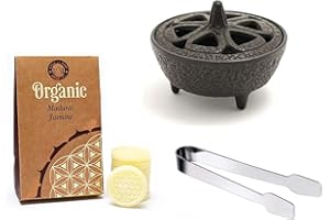 SPRONKETTS OUTDOORS Cast Iron Wax Melter Kit with Scented Wax Melts and Stainless Steel Tongs for Stoves and Log Burners (Jasmin)
