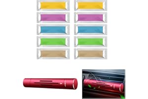 LPOLKVEMELH Car Air Freshener, Vent Clip Natural Essential Oil Diffuser with 10 Aromatherapy Sticks 1 Aluminum-alloy Holder, Car Smell Solid Perfume Purifier (Red, Various Scents)