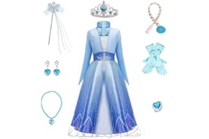 Timesun ELSA Mädchen Prinzessin Elsa Kleid Kostüm Karneval Cosplay Eisprinzessin Set aus Diadem, Handschuhe, Zauberstab, Perücke,Halskette,Ohrringe,Ringe,Handbag