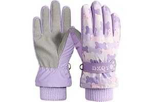 QKURT Children Winter Ski Gloves with Bear Pattern, Kids Anti Slip PU Warm Gloves Sledding Snowboard Glove Skating Cycling Running Mitten Thermal Windproof Mitten Cold Weather Snow Glove Age 2-8