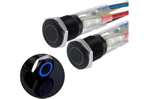 JIQI 2× 12mm Momentary Druckschalter 12V bis 24V 2A Wasserdichte Taster Schalter aus Metall IP66 1NO Momentan schwarze Druckknopf mit LED Leuchte Verbindungsverdrähten für Motorrad Boot LKW RV (Blau)
