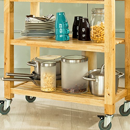 SoBuy® Servierwagen aus Kautschukholz ,Küchenwagen,Küchenregal, Rollwagen ,B80xT40xH90cm, FKW24-N - 6