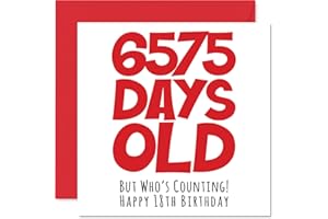 STUFF4 Kartka urodzinowa na 18. urodziny dla mężczyzn kobiet Him Her - 6575 dni stary - zabawna nastolatka osiemnastka osiemnastka 'Happy Birthday' kartka dla brata siostry syna córki kuzyna, 145 mm x 145 mm humor dowcipne kartki okolicznościowe