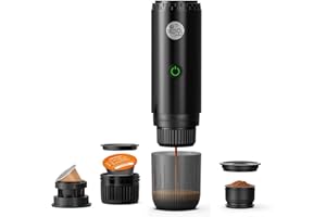 RECAFIMIL Macchina da caffè portatile 3 in 1, macchina per caffè espresso portatile da 19 bar con riscaldamento automatico, compatibile con capsule NS e DG e caffè macinato per campeggio, viaggi e casa (nero)