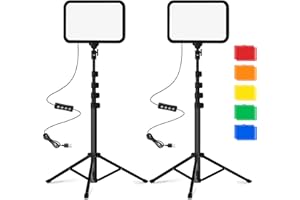 Sporzin 2 Panneau LED Eclairage LED Lumiere Photo avec Trépied Réglable, Éclairage Video 3000K–6500K pour Streaming Youtube et Enregistrement Vidéo Dimmable